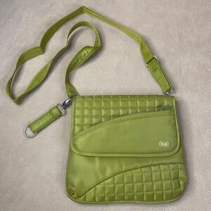 Lug Crossbody Bag Vintage Quilted Nylon Lime Green Adjustable Strap Pockets‎ EUC
